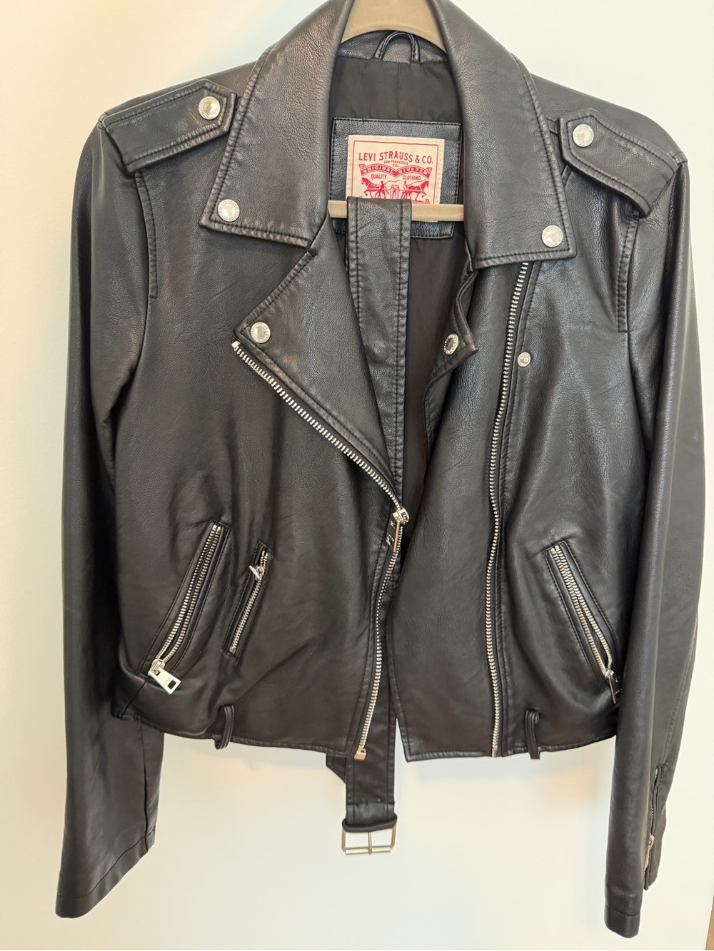 Vintage Levi’s Black Leather Moto Jacket w/ Belt